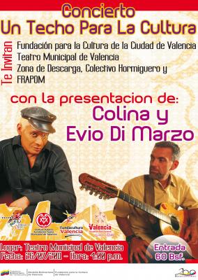 Concierto de Colina y Evio di Marzo será este lunes 04 en el Teatro Municipal