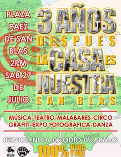 Gran jornada cultural este sábado 27 en San Blas  prepara Colectivo HHR para lanzar Proyecto Escape